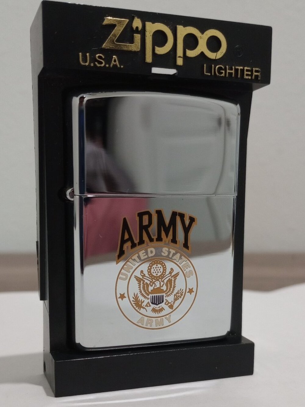 VINTAGE 90s ZIPPO US ARMY CHROME & GOLD LIGHTER UNFIRED (NOS)